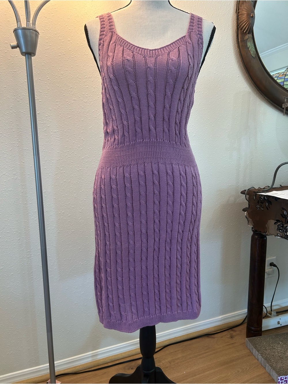 Purple Cable Knit Sleeveless Mini Dress